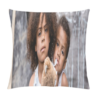 Personality  Panoramic Orientation Of Poor African American Kids Looking At Camera Pillow Covers