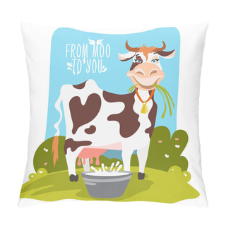 Personality  Cow Eating Grass And Standing On Lawn Near Milk Pillow Covers