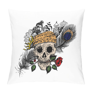 Personality  Pirate Skull Corsair Logo - Head Of Men With Rose Peacock Feathe Pillow Covers