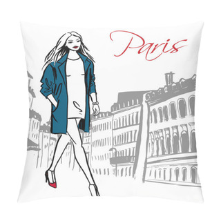 Personality  Woman Walking In Paris Pillow Covers