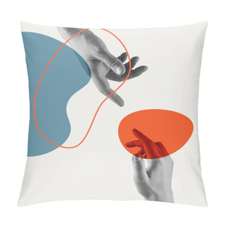 Personality  Contemporary Art Collage. Female And Male Hands Isolated Over Light Background. Pillow Covers