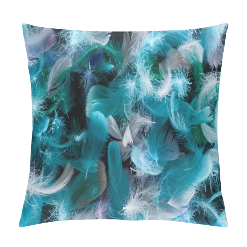 Personality  Seamless Background With Bright Blue, Green And Turquoise Lightweight Feathers Isolated On Black Pillow Covers