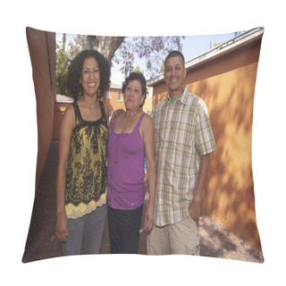 Personality  Portrait Of Mature Woman Standing With Her Son And Daughter-in-law Pillow Covers