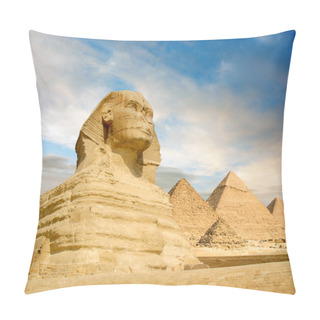 Personality  Famouse Sphinx And The Great Pyramids Under Interesting Evening Clouds, Cairo, Egypt Pillow Covers