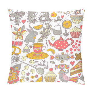 Personality  Tea,sweets Seamless Doodle Pattern. Copy That Square To The Side Pillow Covers