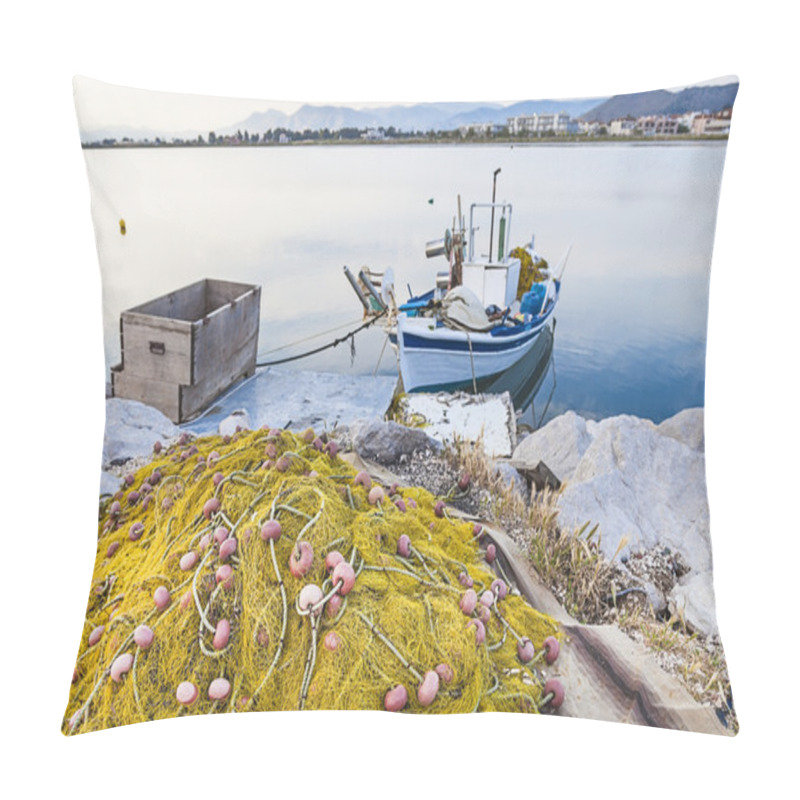 Personality  Fishing boat in a greek island pillow covers