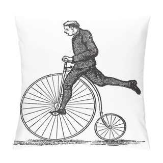 Personality  Penny-farthing Or High Wheel Bicycle, Vintage Engraving Pillow Covers