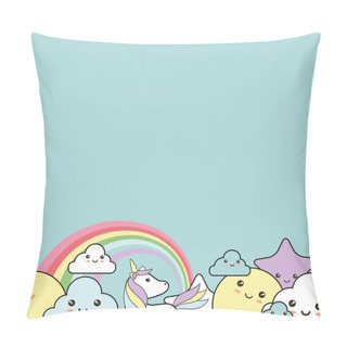 Personality  Cute Background With Sweet Unicorn, Stars, Clouds And Sun - Kawaii Style Pillow Covers