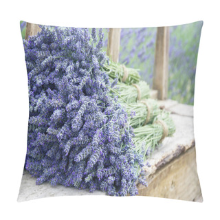 Personality  Lavender Flower Bouquets On A Wooden Old Bench Pillow Covers