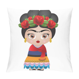 Personality  Frida Kahlo Kokeshi Doll - Illustration Vector - Roses Pillow Covers