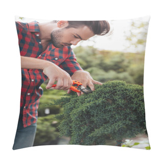 Personality  Gardener With Pruning Shears Cutting Plant Pillow Covers