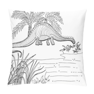 Personality  Dinosaur, Cretaceous, Line Illustration For Coloring. Coloring Book For Adults And Children. Prehistoric Period. Anti Stress Sketch Collection With Doodle And Zentangle Elements. Pillow Covers