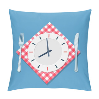 Personality  Plate With Clock, Fork And Knife Icon Pillow Covers