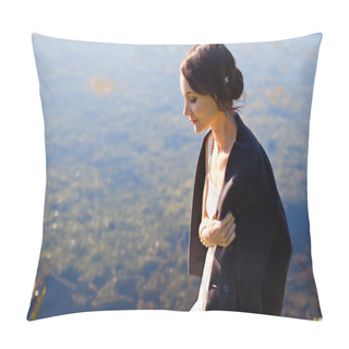 Personality  Young Woman Walking By Water Pillow Covers