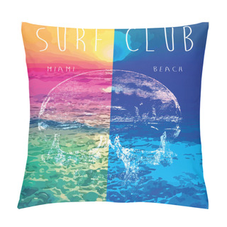 Personality  Vector Illustration On The Theme Of Surf And Surf Club Miami Gru Pillow Covers