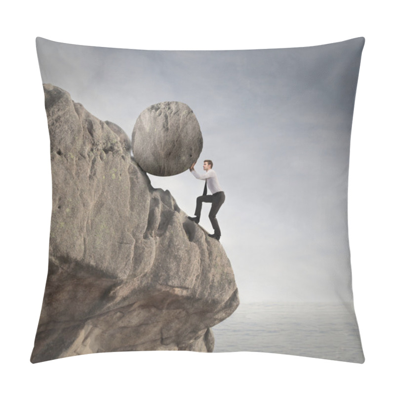 Personality  Businessman holding a rock pillow covers