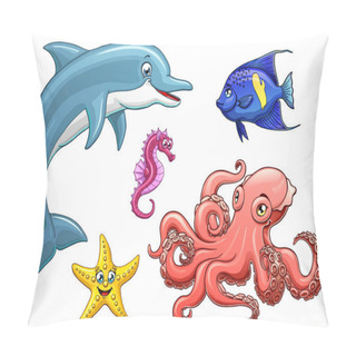Personality  Set Five Cute Marine Animal Black On White Pillow Covers