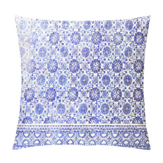 Personality  Mosaic Tiles, Portugal Azulejo Classic And Traditional. Blue Patterned Wall, Medieval Ceramics Tiles, Heritage. Painted Panel With A Round Geometric Pattern. Mauritanian Wall Pillow Covers