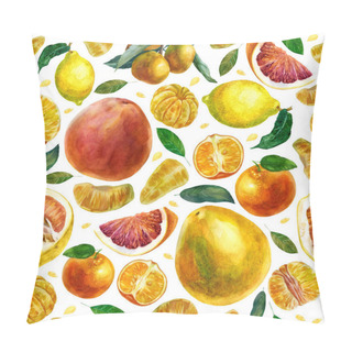 Personality  Watercolor Illustration Pattern Of Citrus Fruits On A White Background. Tangerines, Slices Of Tangerines, Leaves, Grapefruit, Pomelo, Tangerines On A Branch. Pillow Covers