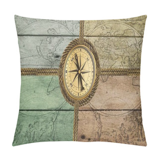 Personality  Compass Anchor And Steering Wheel Image On Wood Pillow Covers