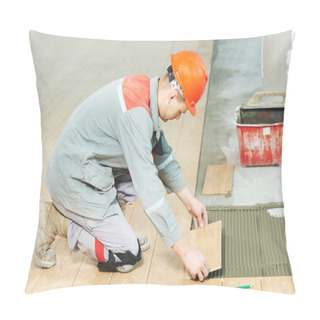 Personality  Tiler At Industrial Floor Tiling Renovation Work Pillow Covers