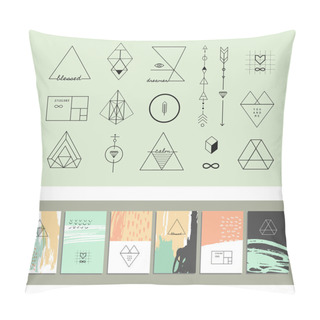 Personality  Collection Of Trendy Cards With Geometric Shapes, Hand Made Textures Made By Ink Pillow Covers