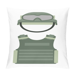 Personality  Military Clothing Uniform Isolated On A White Background Army Green Helmet And Body Armor Vector. Pillow Covers