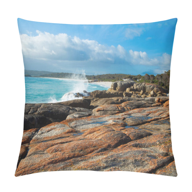 Personality  Beautiful Landscape At Bay Of Fire In Tasmania.   Rocks Are Orange And The Ocean Is Turquoise. Pillow Covers