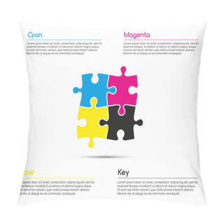 Personality  Minimalistic Infographic Template With Four Puzzle Pieces In  Cmyk Colors For Your Business Project, Vector Illustration Pillow Covers