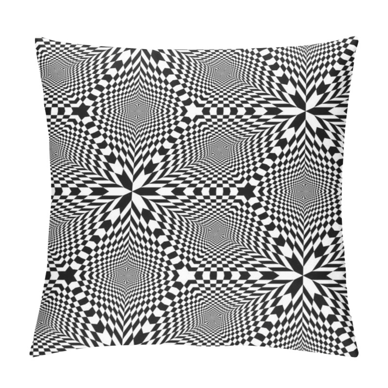 Personality  Seamless Black and White Chessboard Rhombuses Pattern. Geometric Abstract Background. Optical Illusion of Perspective.  The Rectangles  Decreasing Toward the Center create the illusion of depth and volume.Suitable for Web Design. pillow covers