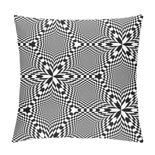 Personality  Seamless Black And White Chessboard Rhombuses Pattern. Geometric Abstract Background. Optical Illusion Of Perspective.  The Rectangles  Decreasing Toward The Center Create The Illusion Of Depth And Volume.Suitable For Web Design. Pillow Covers
