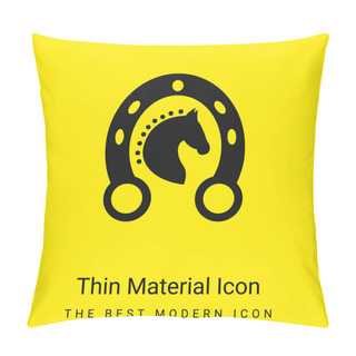 Personality  Black Head Horse In A Horseshoe Minimal Bright Yellow Material Icon Pillow Covers