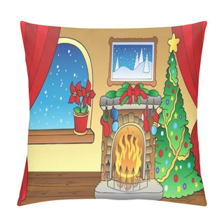 Personality  Christmas Card With Fireplace 2 Pillow Covers