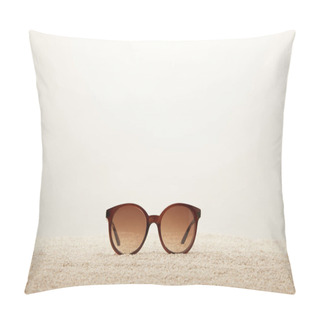 Personality  Close Up View Of Sunglasses On Sand On Grey Background Pillow Covers