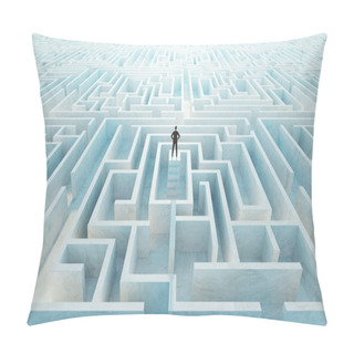 Personality  Businessman Stand In Front Of Maze Entrance. Business Problem Solving, Making Decision, Finding Solution And Challenge Concept. Pillow Covers