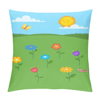 Personality  Vector Illustration Of Summer Landscape. Pillow Covers