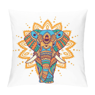 Personality  Boho Elephant Pattern. Vector Illustration. Floral Design, Hand Drawn Map With Elephant Ornamental Pillow Covers