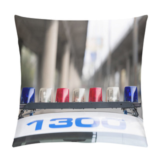 Personality  Rear View Of Lights Of Top Of Police Patrol Car On Street Pillow Covers