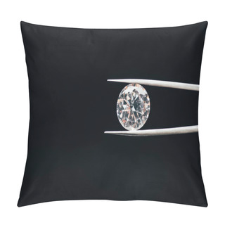 Personality  Transparent Pure Shiny Diamond In Tweezers Isolated On Black Pillow Covers