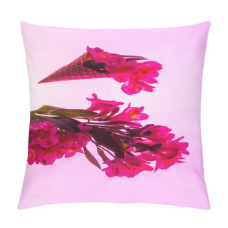Personality  Blossoming Flowers In Ice Cream Cone Isolated On Pink  Pillow Covers