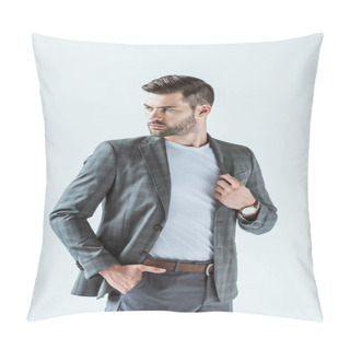 Personality  Handsome Bearded Businessman Wearing Suit Isolated On White Background Pillow Covers
