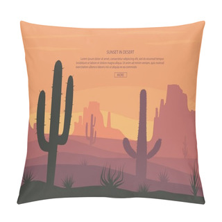 Personality  Cactuse And Mountains In Desert Landscape, Sunset In Cannon, Background Scene With Stones And Sand. Pillow Covers