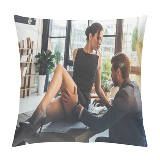Personality  Seductive Woman Sitting On Office Desk Pillow Covers