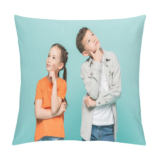 Personality  Pensive Children Looking Away While Thinking Isolated On Blue  Pillow Covers