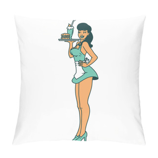 Personality  Tattoo In Traditional Style Of A Pinup Waitress Girl Pillow Covers