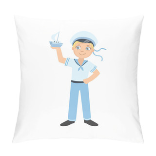 Personality  Boy Dressed As Sailor Holding Toy Boat Pillow Covers
