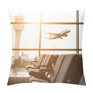 Personality  Airport Departure All With Control Tower And Airplane On Backgro Pillow Covers