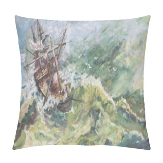 Personality  Old Vintage Nautical Coastal Landscape Oil Ship Painting Pillow Covers