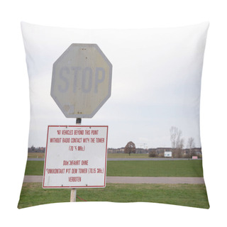 Personality  Stop Sign In Public Park Tempelhofer Feld, Former Tempelhof Airport In Berlin Pillow Covers