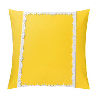 Personality  Top View Of Frame With Connected White Jigsaw Puzzle Pieces Isolated On Yellow  Pillow Covers